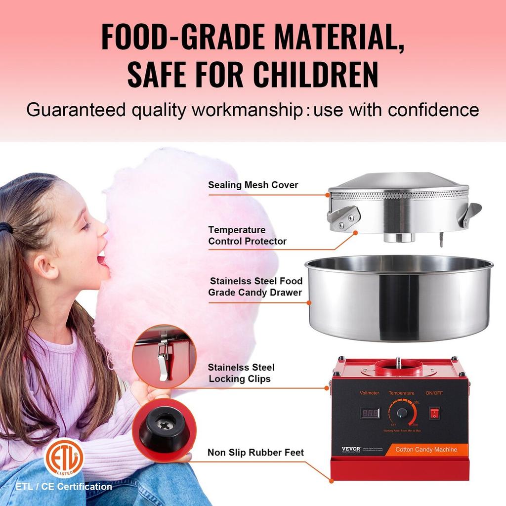 Electric Cotton Candy Machine, 1000W Candy Floss Maker, Commercial Cotton Candy Machine with Stainless Steel Bowl, and Sugar Scoop, Perfect for Home