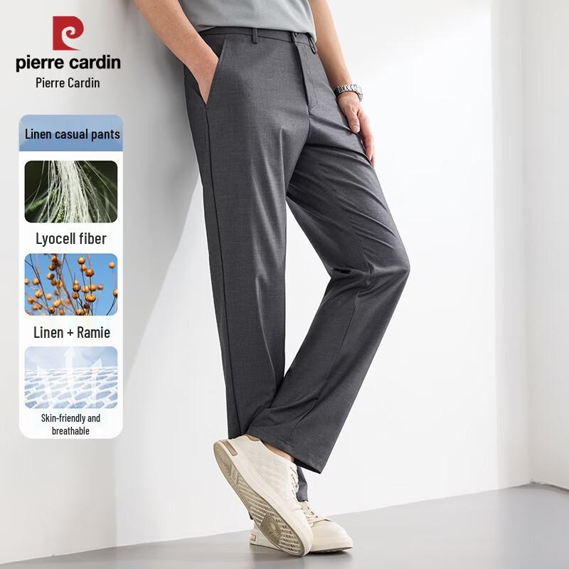 Pierre Cardin Men s Straight Fit Lyocell Linen Blend Casual Pants 35