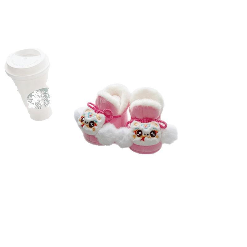 Year of the Snake Winter Baby Sock Shoes for 0-12 Months - Warm Velvet, Non-Slip Heel.