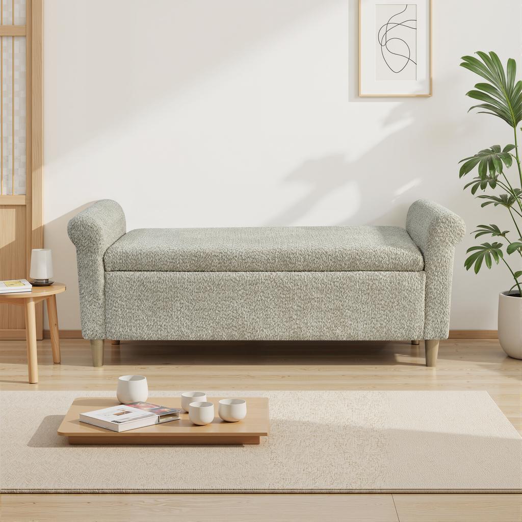 Storage Ottoman Footstool, Fabric Upholstered Footrest with Lift-Up Lid, Scandinavian Style Compact Stool for Living Room or Bedroom