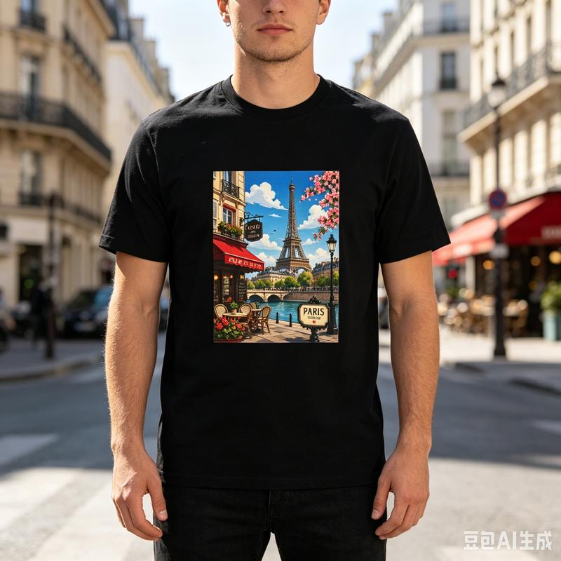 Vintage Paris France Tee Eiffel Tower Cafe Street Travel Print Unisexs Unisexs Casual Short Sleeve T Shirt Harajuku Y2k Top