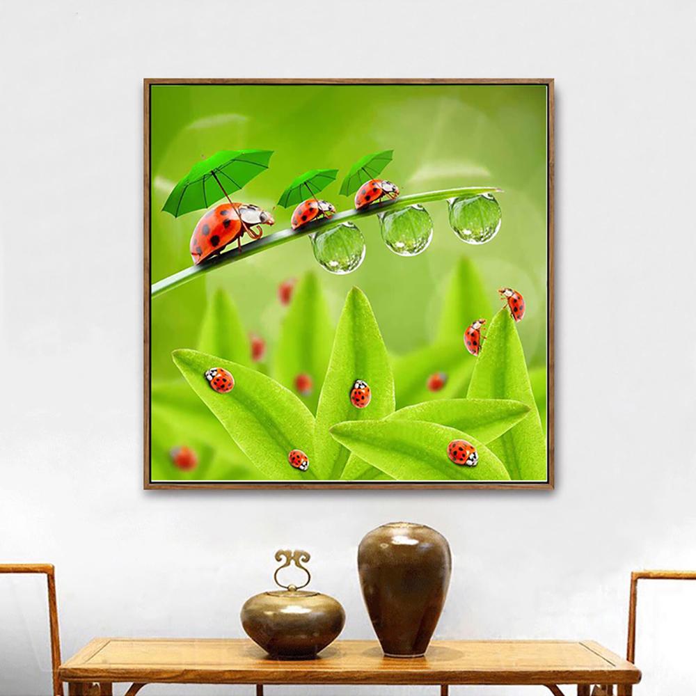 Volle quadratische Runde Bohrer Diamant Malerei Marienkäfer und Wasser DIY Stickerei Kreuzstich Home Decor