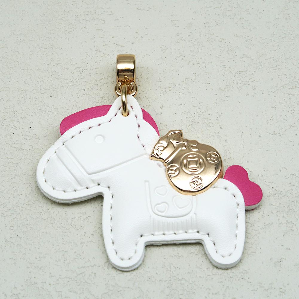 Handmade Genuine Leather Horse Keychain with Anti-Lost Lanyard and Woven Rope.