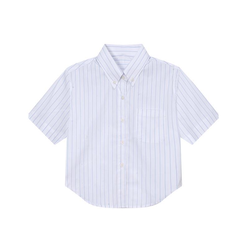 TBJL Women's White Pinstripe Campus Style Short Sleeve Blouse