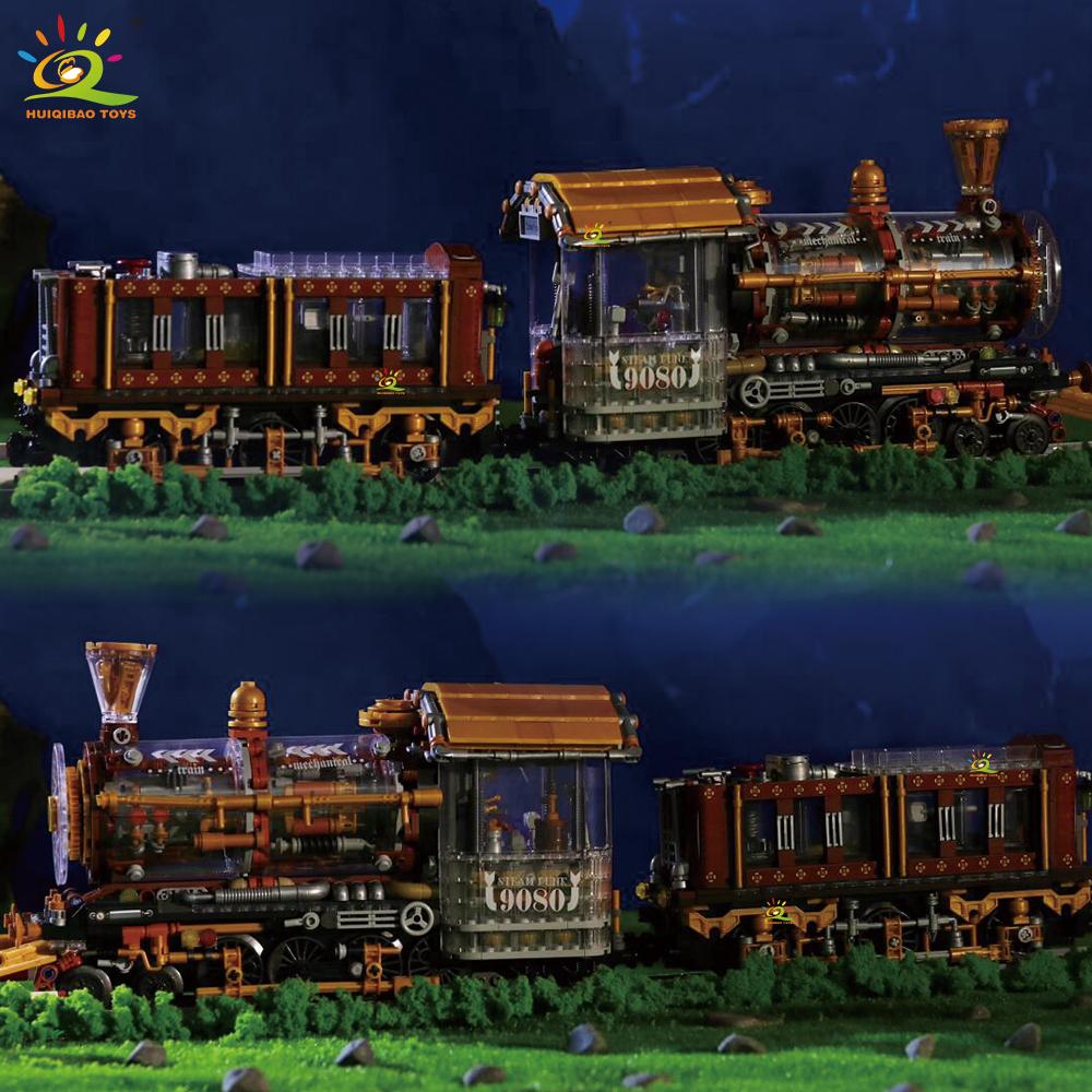 HUIQIBAO 1958PCS MOC Punk Mechanical Train Model Building Block Brick Construction Toy For Children Desk Home Decoration