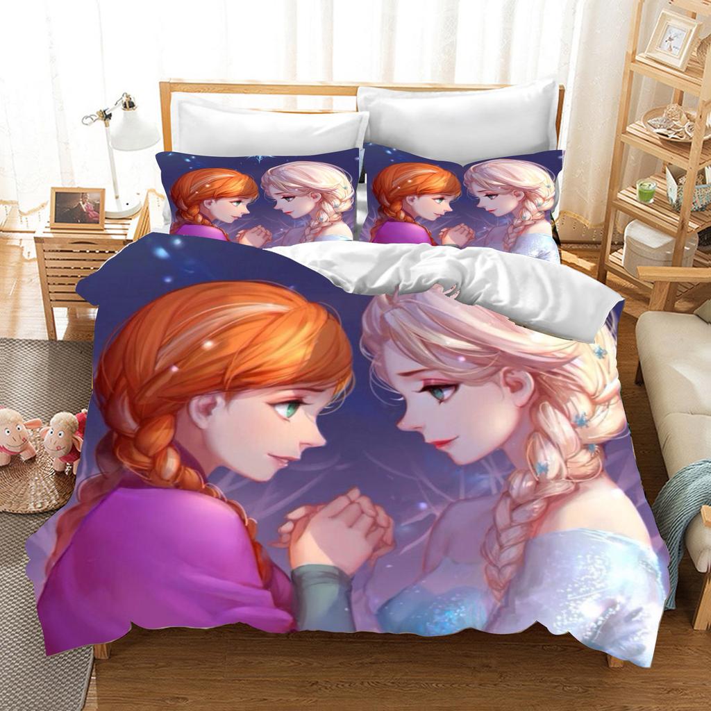 Children's Frozen Princess Bedding Set Elsa Bear Duvet Cover Queen with Pillowcase 3D Children's Bedding Set