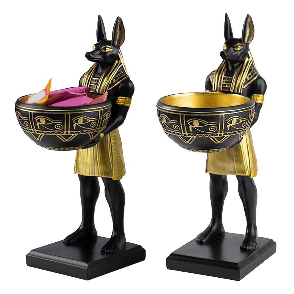 25cm Egyptský Bůh Anubis Socha s Miskou Stolní Vstupní Dekorace Obývací Pokoj Anubis Figurka Starověký Egypt Umělecká Socha Dárek
