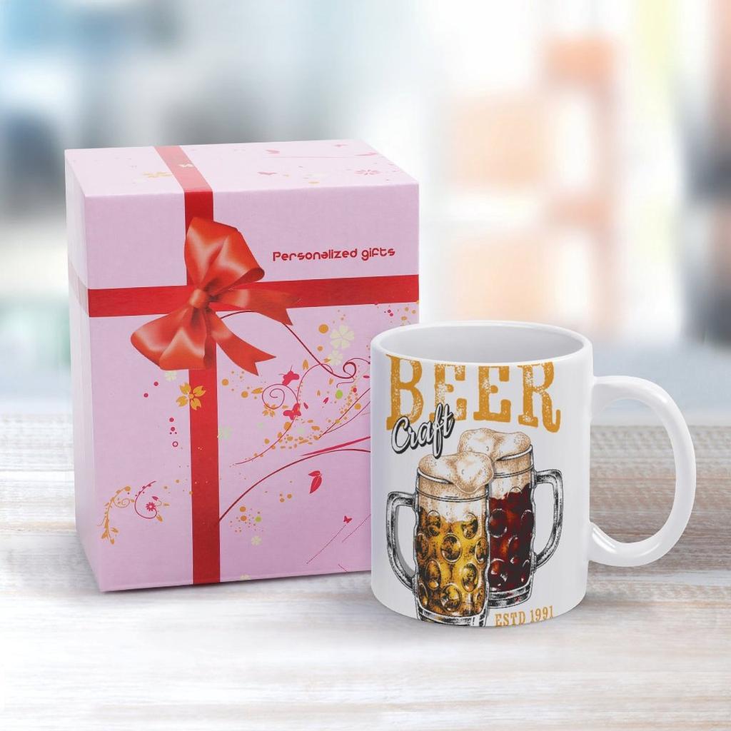 1pc 11oz Ceramic Mug with Double-Sided Beer Lover Print, Lightweight Daily Cup for Home or Office