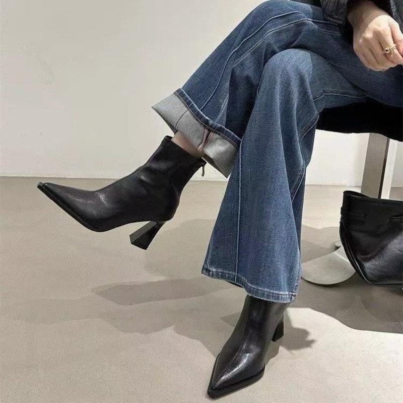 

Pointed Toe High Heels Women s 2026 New Autumn and Winter French Retro Block Heel Beautiful Skinny Booties 35 чёрный