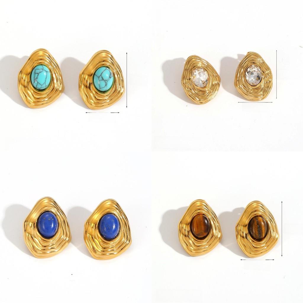 Art Deco Geometric Turquoise Stainless Steel Earrings For Women Fashion Accessories