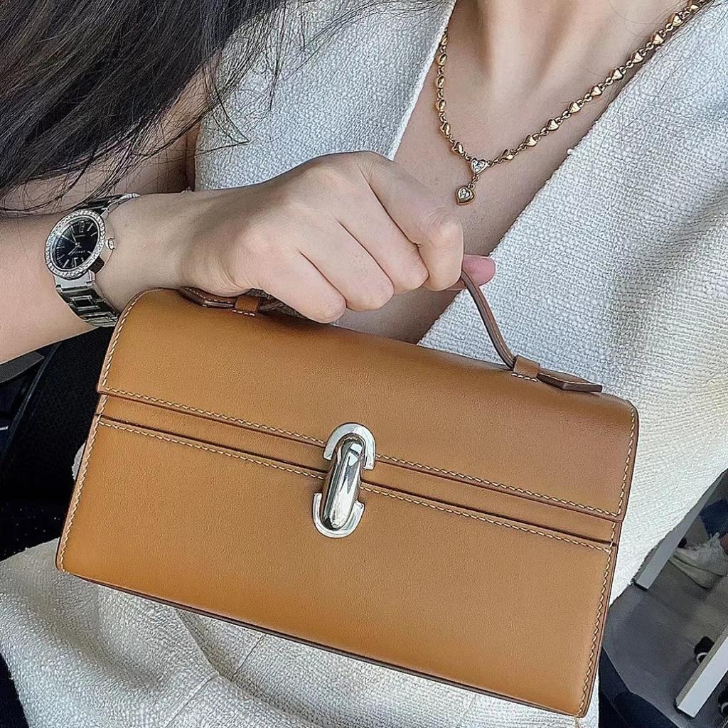 Handbag, Leather Clutch, Small Square Bag, French Simple Leather Bag, High-end Clutch Bag