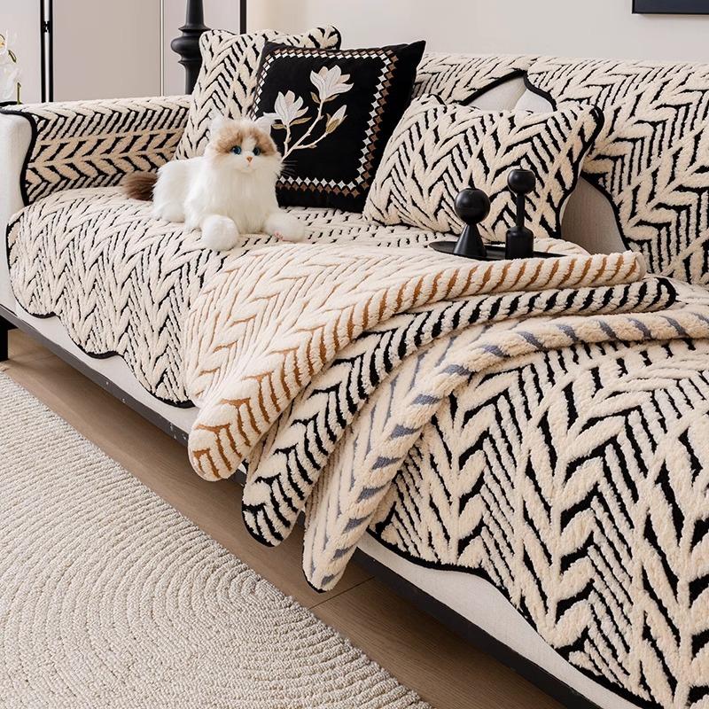 Winter Sofa Cushion Thickened Plush Non-Slip Straight Row Seat Cushion  New Simple Modern Sofa Cover Towel