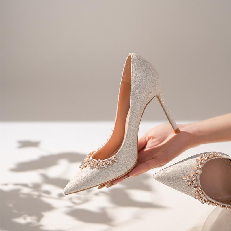 6cm 8cm 10cm Elegant Shallow Pointed Toe Rhinestone Crystal Shoes Stilettos 2025 Spring High Heels Wedding Shoes Model Party