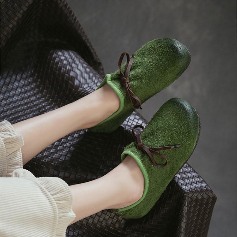 Johnature Vintage Cowhide Versatile Soft Soled Loafers Lightweight Commuter Women's Flat Shoes