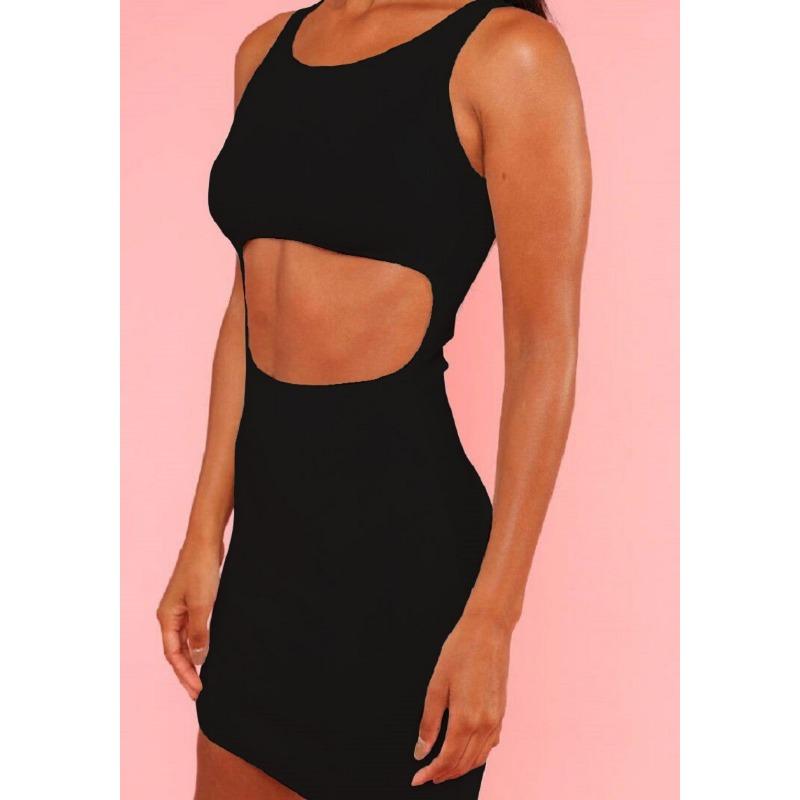 Summer Women's Solid Color Sexy Neckless Hip Wrap Dresses