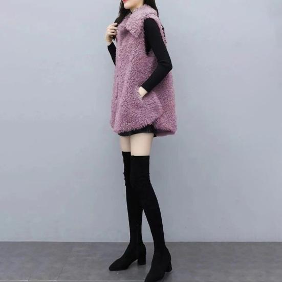Women's Fuzzy Faux Fur Vest Sleeveless Lapel Fleece Jacket Winter Warm Open Front Cardigan with Pockets