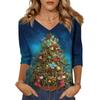 3/4 Sleeve Shirts For Women Print Christmas Tees Blouses Casual Plus Size Basic Tops Pullover