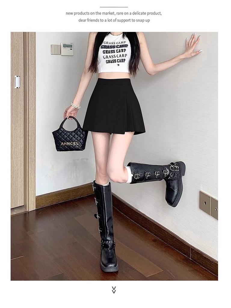 Spring 2025 Women's High-Waisted A-Line Culottes Skirt - Irregular Hem, Faux Two-Piece Midi Shorts Skirt