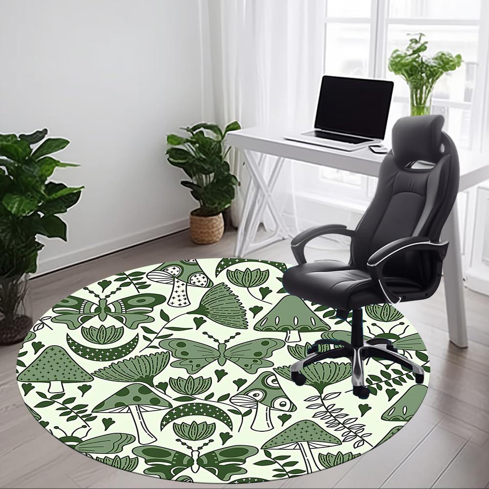 1pc Mushroom Butterfly Office Round Area Rug, Indoor Mat Suitable For Office, Under Office Chairs Bedroom Living Room Home Decor, Room Deco