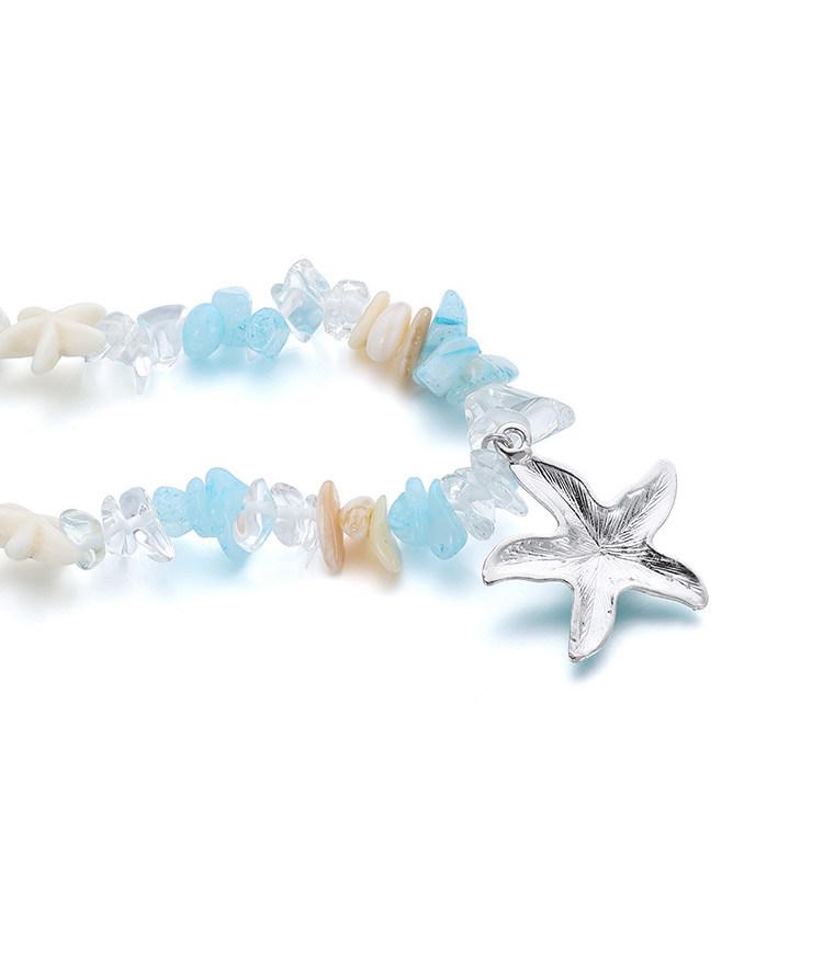 Women's Blue Starfish Pearl Necklace - Dopamine Beaded Clavicle Chain In Titanium Steel, Perfect for Seaside Vacations
