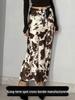 2025 Autumn/Winter Women's Satin Print Long Skirt - Slimming Imitation Silk
