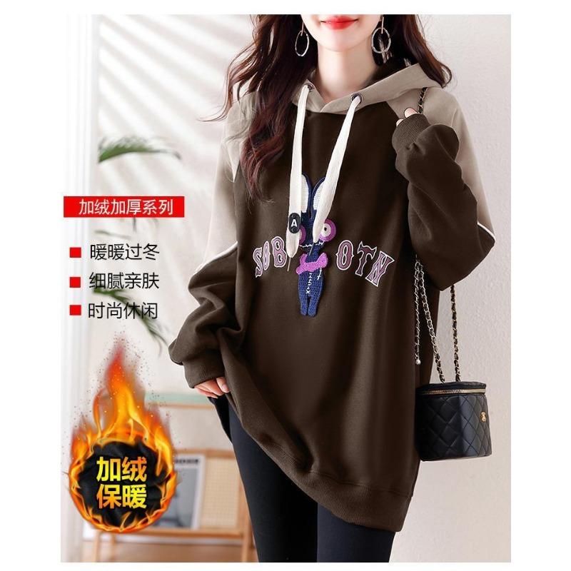 Velvet Thickened Hooded Sweatshirt for Women Mid-length New        and Winter Xiu Xiuai Loose Fashionable Style Pullover