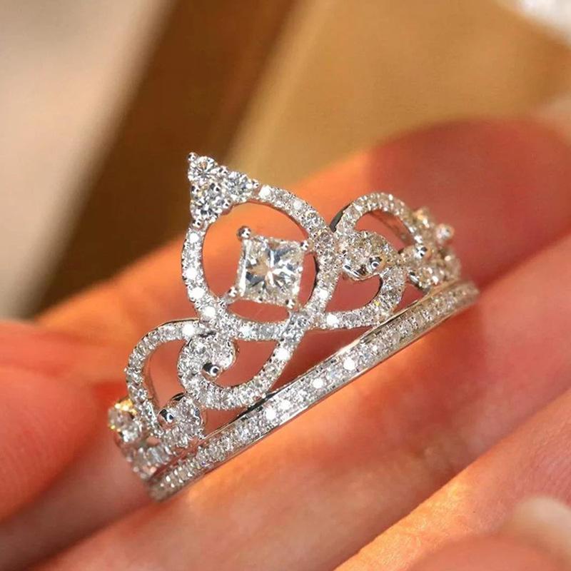 Exquisite Female Ring Real  Sterling Silver Princess Crown Cross Zircon Finger Rings for Women Statement  Gift Anillos