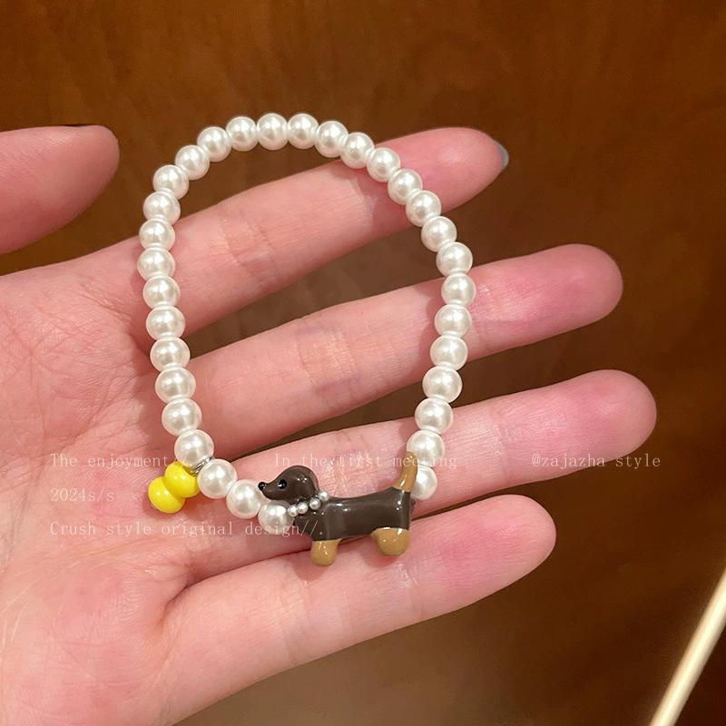 Korean Retro Pearl Titanium Steel Women's Bracelet - High-End Ins Style Beaded Bangle for Couples