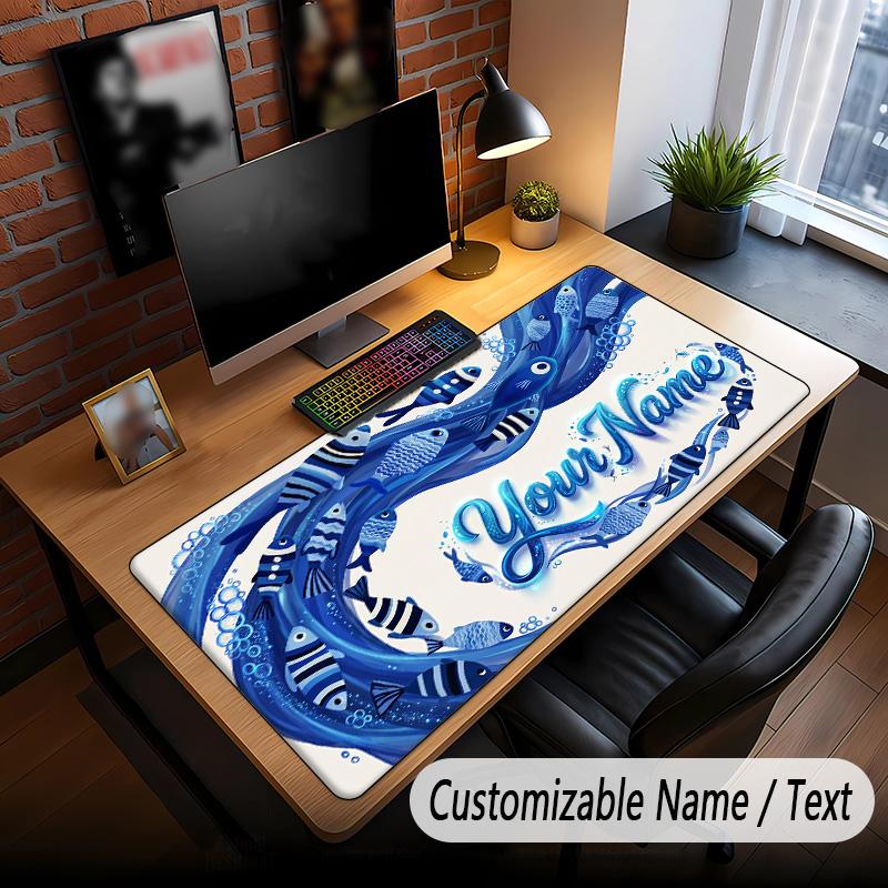 Fish Ocean Theme Custom Mouse Pad Personalized With Name Text Customized Desk Mat For Office Home Decor