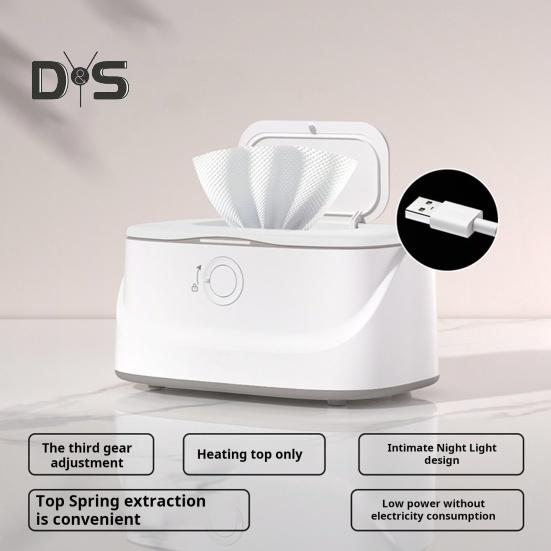 Wipes Warmer with Stainless Steel Top Heating 3 Adjustable Levels Indicator Light Constant Temperature Baby Wet Wipes Dispenser for Large Wipes Holds