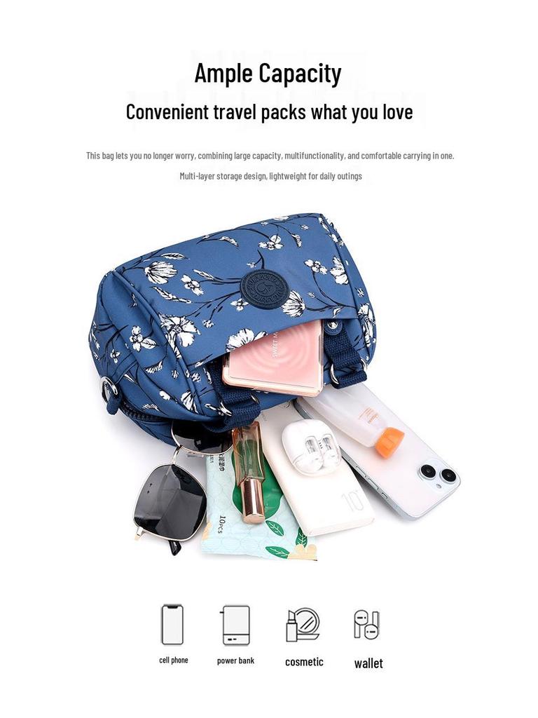 Autumn Print Nylon Women's Lightweight Korean Style Crossbody Handbag