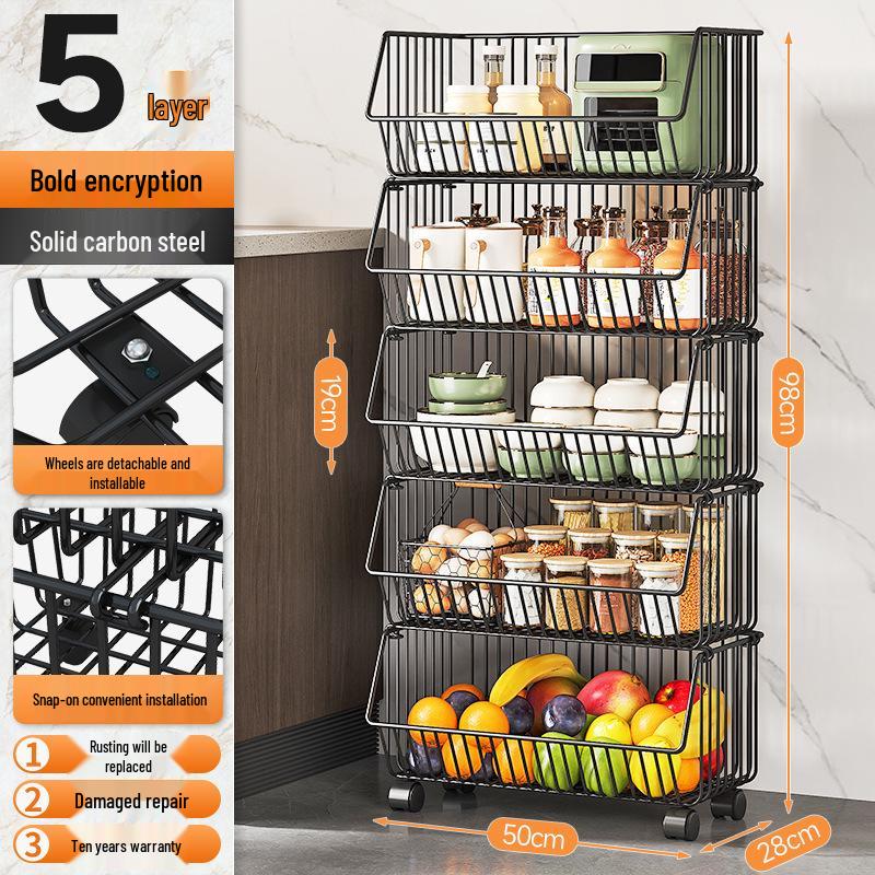 Multi-layer Floor-standing Fruit & Veggie Basket Rack for Kitchen & Home