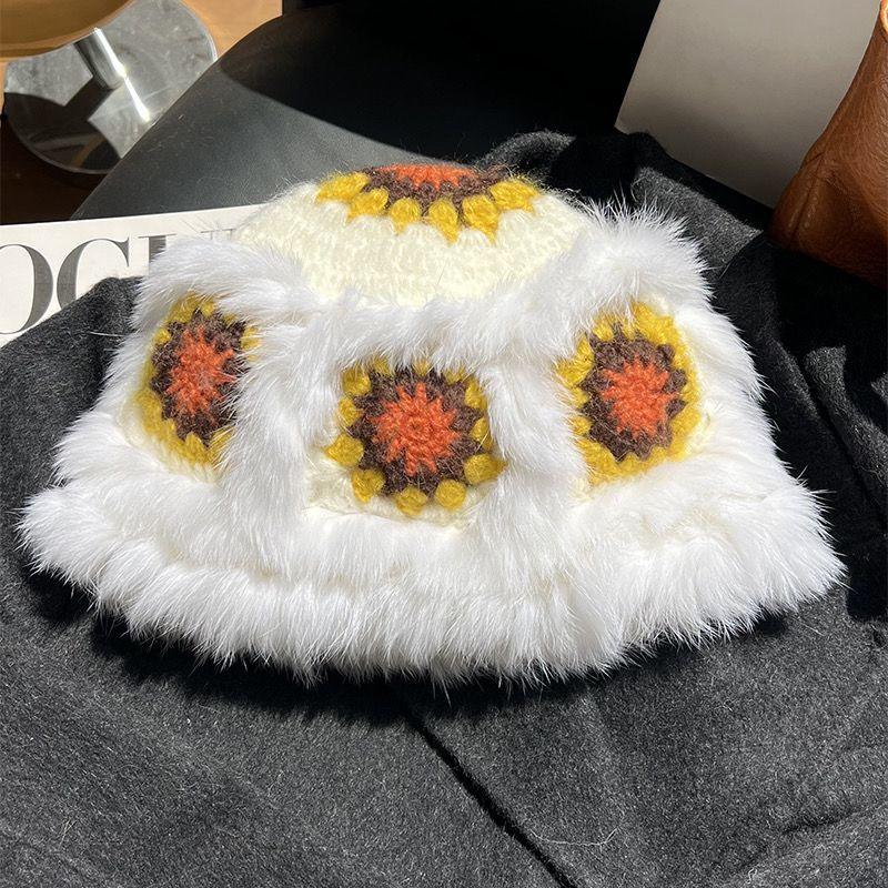 Rabbit Hat Women's Autumn and Winter New Tiger Head Lion Hat Fashion Warm Bucket Hat Fluff Woven Fur Hat