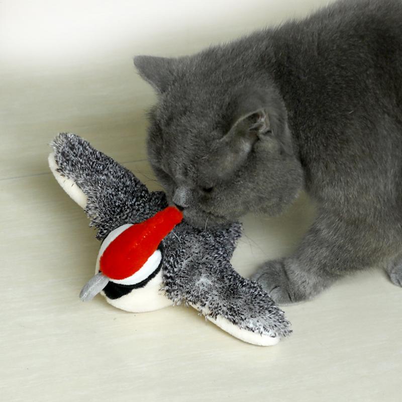 Flying Bird Cat Toy Interactive Bird Cat Toy Touch Activated Chirping Simulated Rechargeable Plush For Training Enrichment