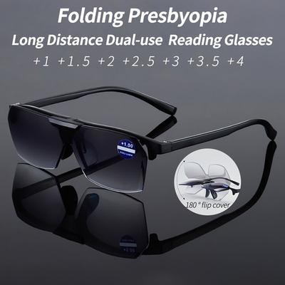 Adjustable Shade Presbyopia Glasses For Men&Women Reading Glasses With Flip Cover Anti Blue Light Non-Slip Eyeglasses Sunglasses
