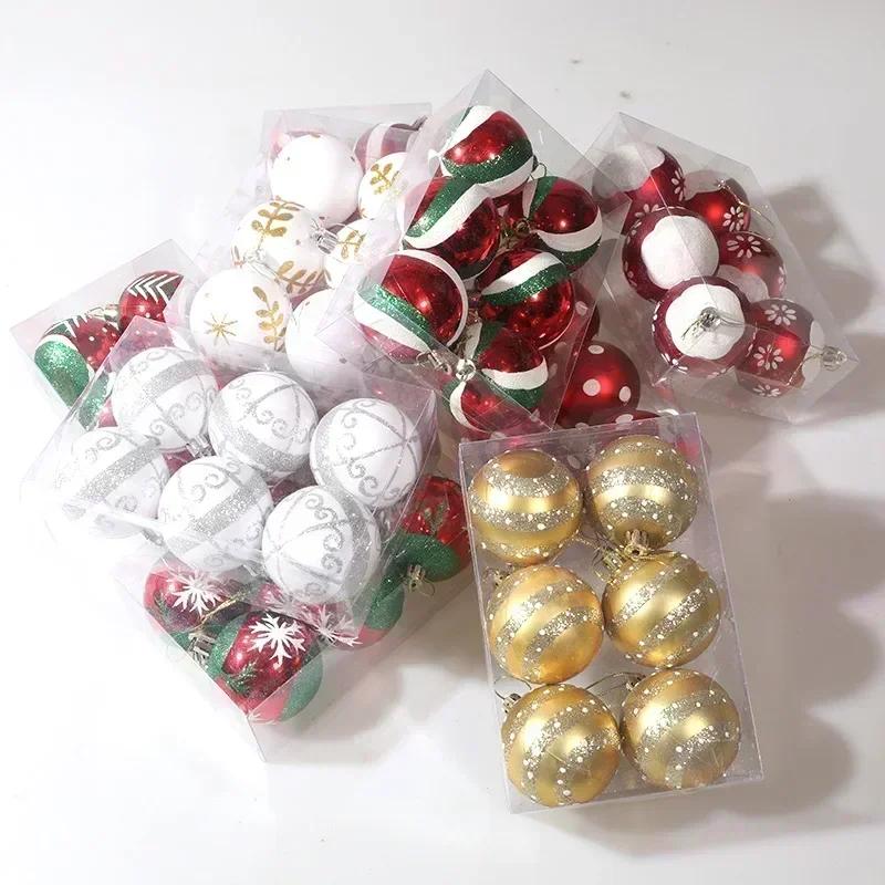 6Pcs Christmas Decorative Balls Green Xmas Tree Pendants Red Snowflake Branches Style Home Christmas Party Decoration Toy Balls