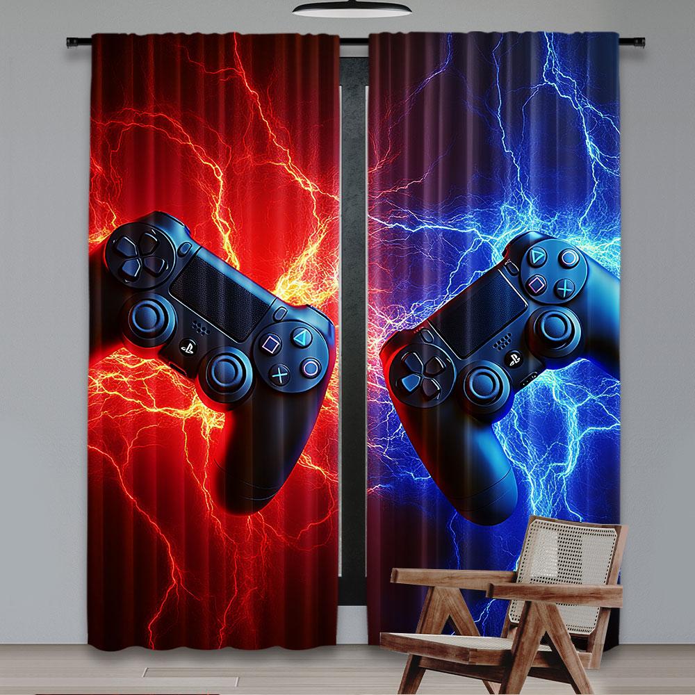 

2 шт. Декор для игровой комнаты Смог Волк Занавеска с геймпадом Видеоигры Молодой человек Для спальни Гостиной Столовой Ванной Занавески 29x65in(75x166cm)