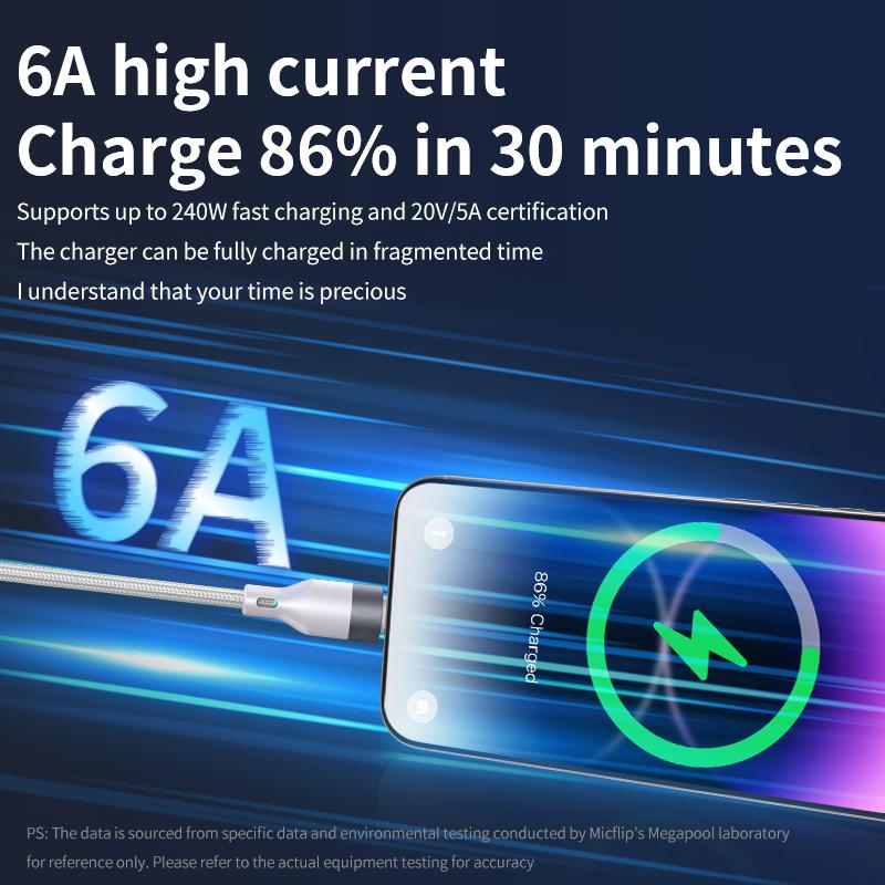 Hot Selling 60W 240W 5A Fast Charging USB Type C Magnetic Suction Braid Nylon Cable for Mobile Phone