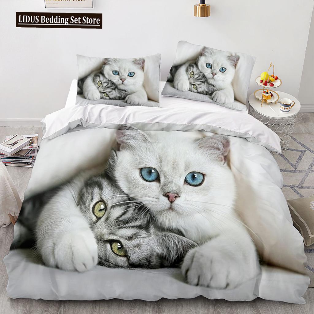 3D Animal Cat Quilt Cover 3D Large Printed Double Size Quilt Cover Bedding Set Single Set