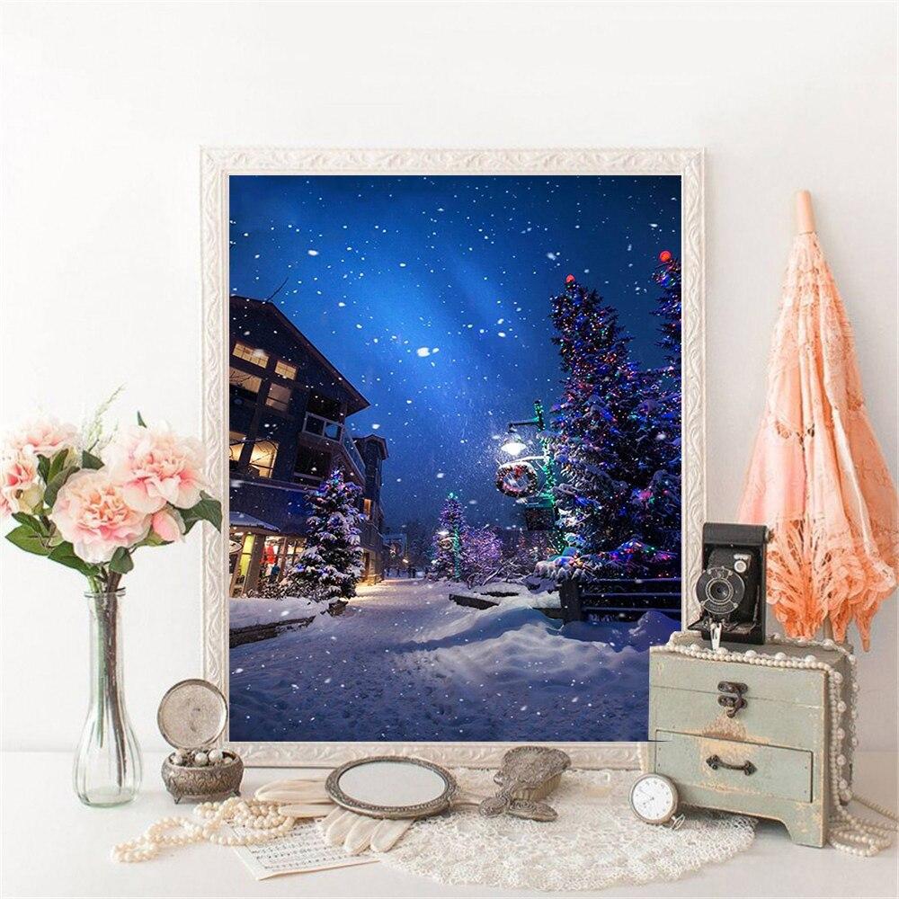 Full Square Diamond Painting Street Cross Stitch Diamond Embroidery Landscape Tree Mosaic Snow Christmas Decorations Gift
