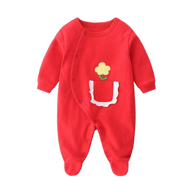 Baby Jumpsuit Spring and Autumn Pure Cotton Long-Sleeved Newborn Baby Jumpsuit with Foot Cover Children's Pajamas Romper with Foot Cover