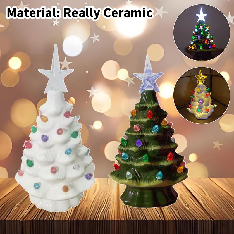 Retro Hand-Painted Tabletop Christmas Trees, Ceramic Christmas Trees That Light Up, Table Top Christmass Tree With Lights