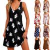 Damska letnia sukienka na co dzień z kieszeniami letnia sukienka plażowa Boho kwiatowe bluzki dla kobiet t-shirty sukienka V Neck luźne sukienki bez rękawów