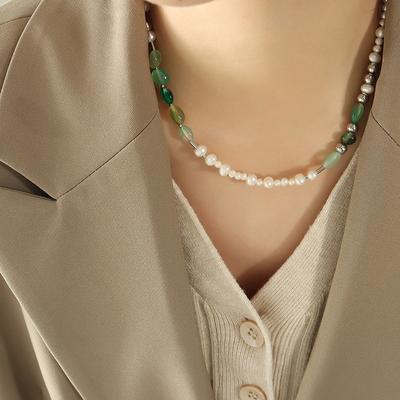 Freshwater Pearl Natural Stone Titanium Steel Beaded Necklace Jewelry Direct Sales, Creative Retro Fashionable Personalized Design