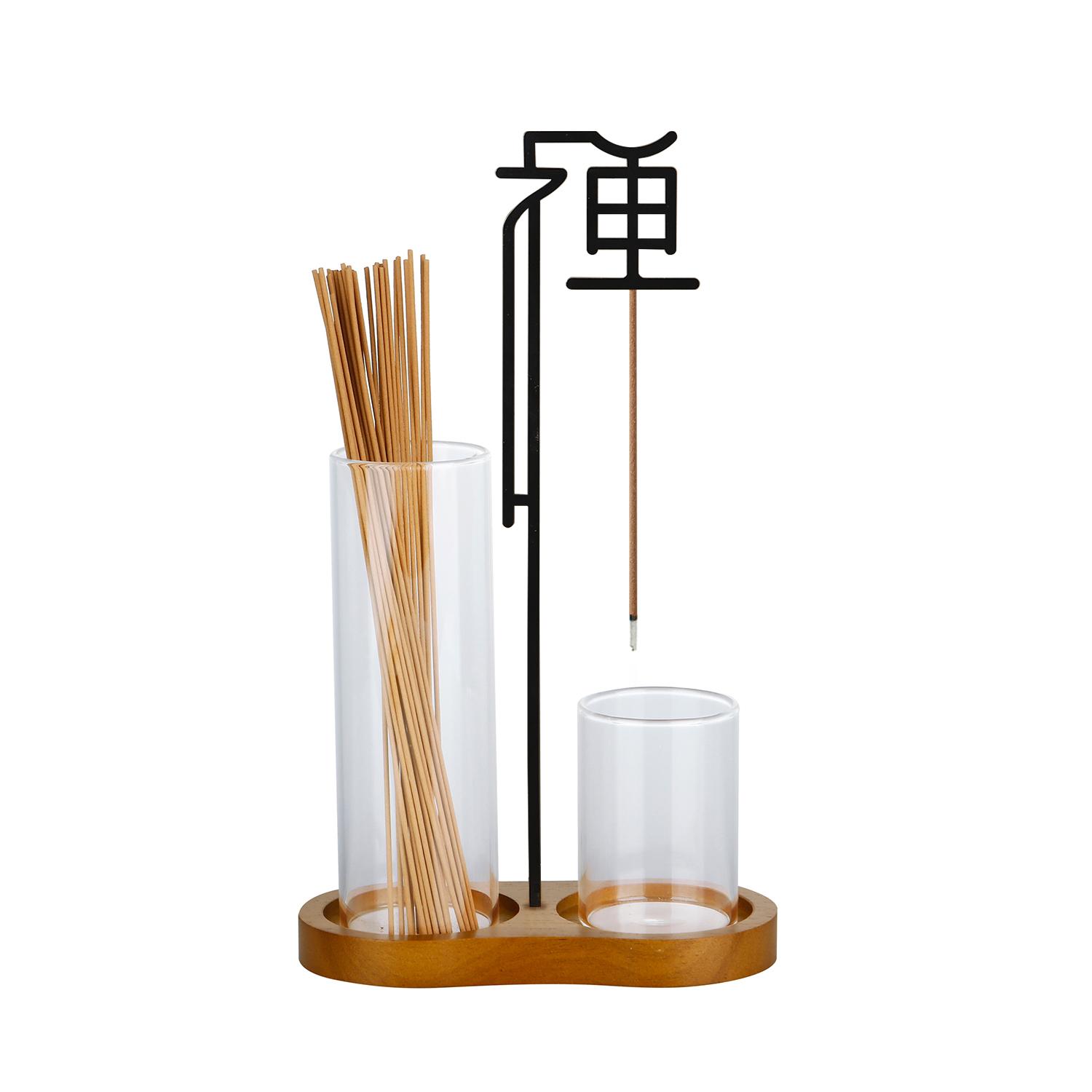 

Chinese Zen Incense Holder Anti-Ash Flying Incense Burner with Glass Ash Catcher and Incense Sticks Organizer Home Decor