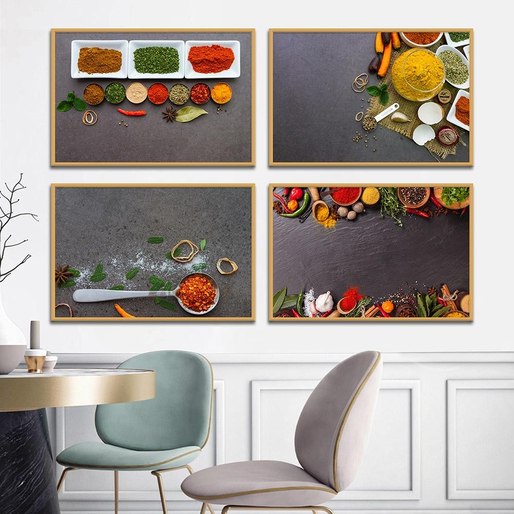Grains Spices Spoon Peppers Canvas Painting Kitchen Decor Posters Print for Dining Room Wall Art Pictures Home Art Decor