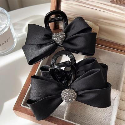 Elegant Temperament Fabric Bow Hair Clip For Woman Rhinestone Love Shark Clip Fashion Girl Ponytail Hair Clamp Hair Accessories