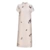 2022 Summer Ramie Print Women's Retro Travel Dress with Stand Collar & Short Sleeves
