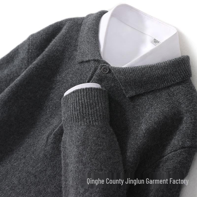 Men's 100% Pure Wool Polo Neck Sweater - Business Casual Autumn/Winter Knitwear