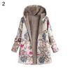 Women Fleece Lining Winter Hooded Coat Floral Leaf Print Long Sleeve